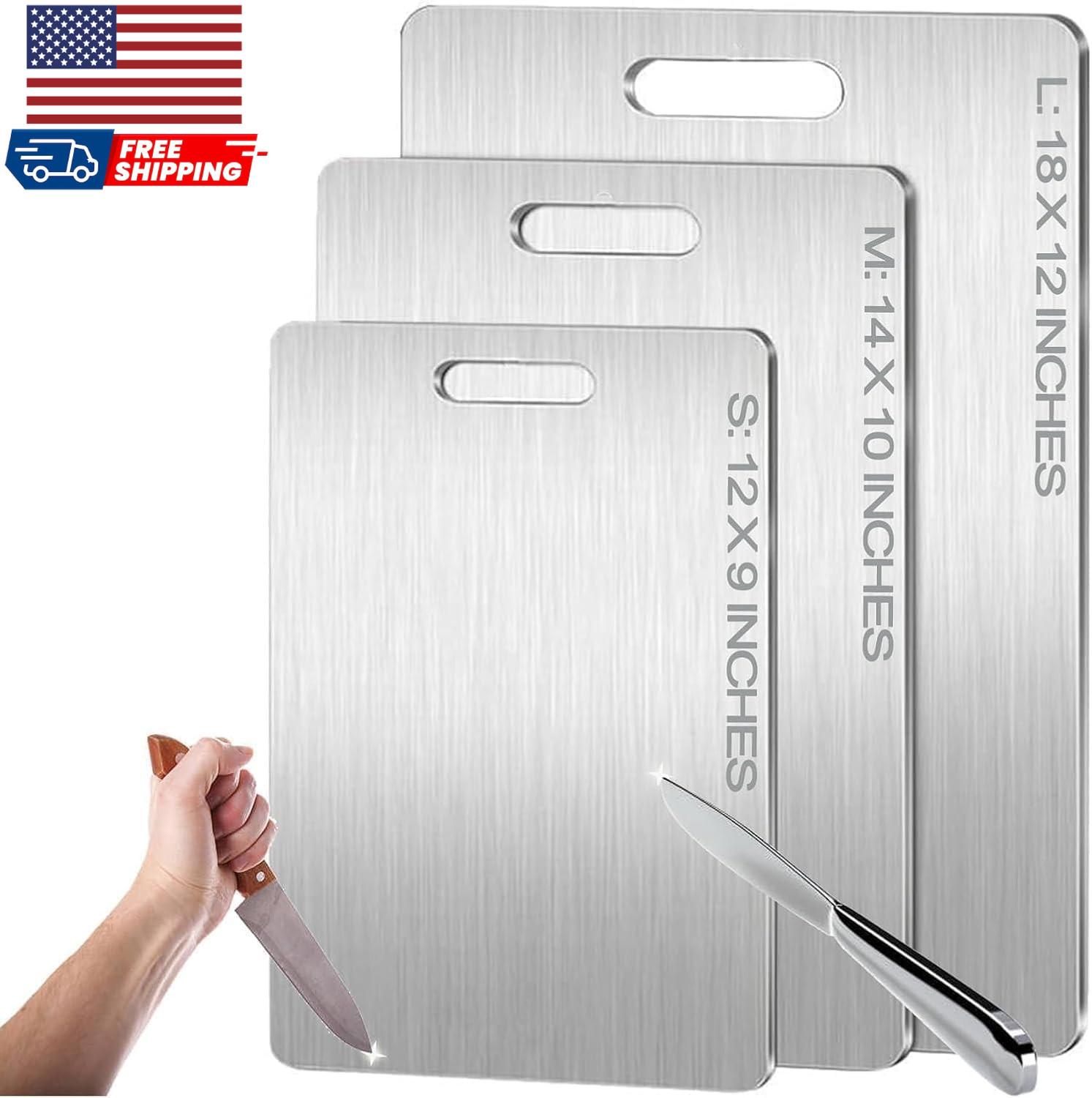 3-Piece Premium Stainless Steel Cutting Board Set – Non-Porous, Hygienic & Dishwasher Safe – Ideal for Meat, Vegetables & Daily Kitchen Prep (Made in USA)