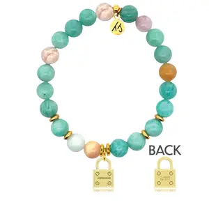 Gold Charm Collection - Multi Amazonite Gemstone Bracelet with Unbreakable Gold Charm