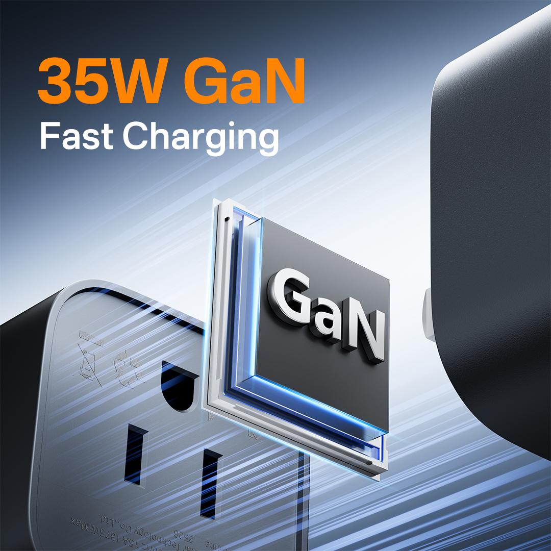 [Buy 1 Get 1 Free 60W Charging Cable] Tessan Detachable Power Strip with 35W GaN Fast Charging, USB Adapter and 3AC Power Strip into One for Easy Portability, 7-in-1 Power Strip with USB-A/C Ports for Phones, iPad, MacBook and More Devices