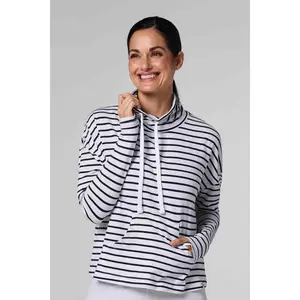 Women's Solana Mock Neck Pullover | White/Navy Stripe