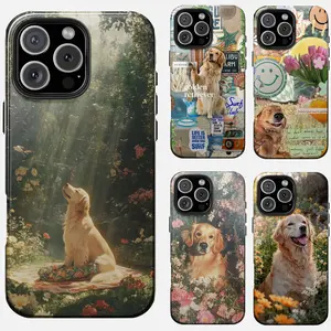 Golden Retriever Aesthetic Phone Case, Cottagecore Dog Floral Cover, Malibu Surf Pet Lover Gift, Indie Aesthetic Collage Accessory, Glossy Case For iPhone 17 Pro Max 16 Plus 15 14 13 Mini 12 11, Samsung Galaxy S25, Gift For Dog Lover