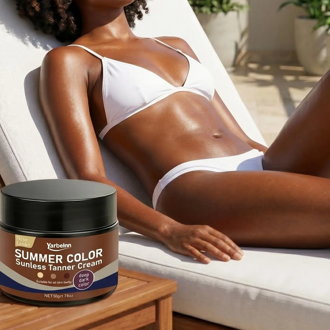 Summer Color Sunless Tanner Cream - Deep Dark Self Tanning Gel for Body & Face, Fast Bronzing & Moisturizing Glow, Non-Sticky & Streak-Free, 1.76 oz