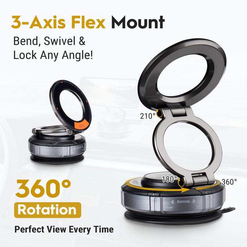​360° Rotating Foldable Magnetic Car Phone Holder for iPhone 15/14/13/12 - Zinc Alloy MagSafe Mount with Universal Vacuum Suction for All Cars & Phones