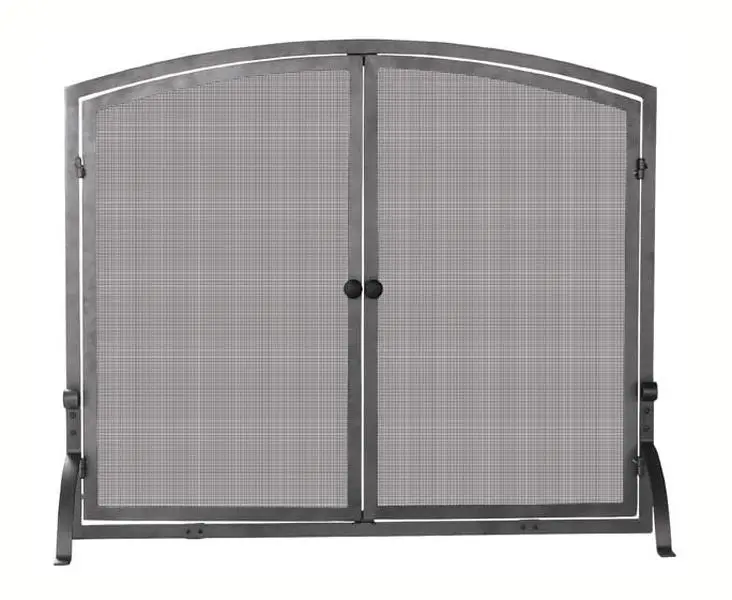 Uniflame S-1146 Rustic Grid Medium Olde World Iron Single-Panel Fireplace Screen with Framed Doors - 33 in High, 25 lbs, Curved Front Legs, Gently Arched Top, Floor Protection, 2 Doors, Adds Stability, Add Stability