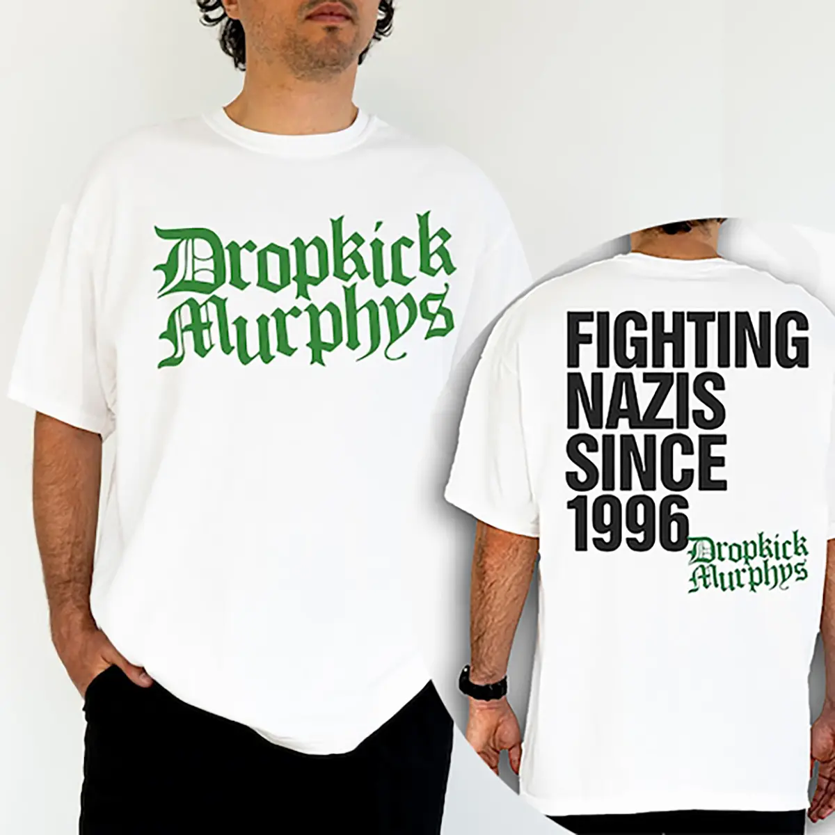 Men's Fitted Crew Neck Soft Cotton Short-Sleeve Fashion Punk T-Shirt - Custom Print Front Logo & Back Design, Fighting Nazis Since 1996, Streetwear Basic Top (Flogging Molly, The Rumjacks Inspired), Casual, Machine Washable, Cold Wash, Do Not Dry Clean, F