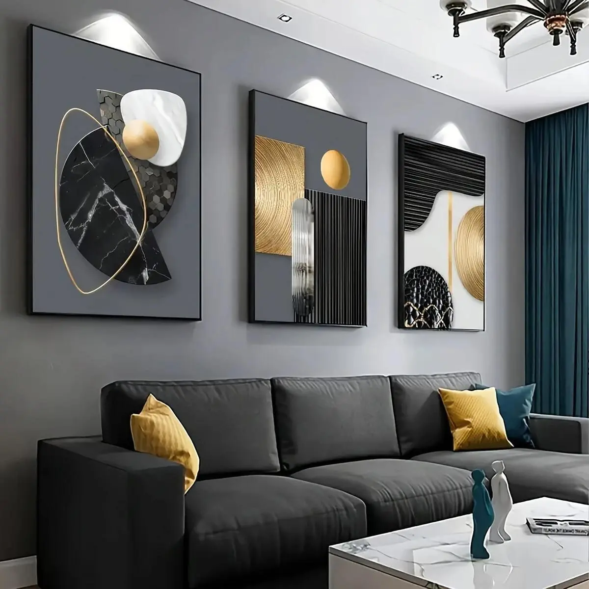 Artistic 3-Piece Irregular Pattern Pine Wood Frame Canvas Print Set, Modern Abstract Graphic, Home Wall Decor, Living Room Decoration, Home Inspo Wall Art