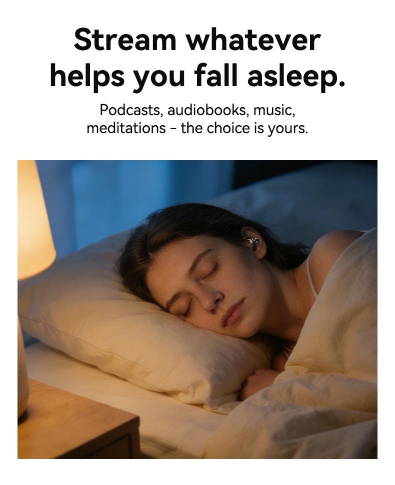 HTC NE76 Bluetooth Wireless Earbuds Sleep Earphones,Bluetooth 6.0,Noise-Canceling Earphones.Improves sleep quality,Zero pressure on the ears when sleeping on your side,Invisible flat-head earphones,Suitable for travel and side sleepers