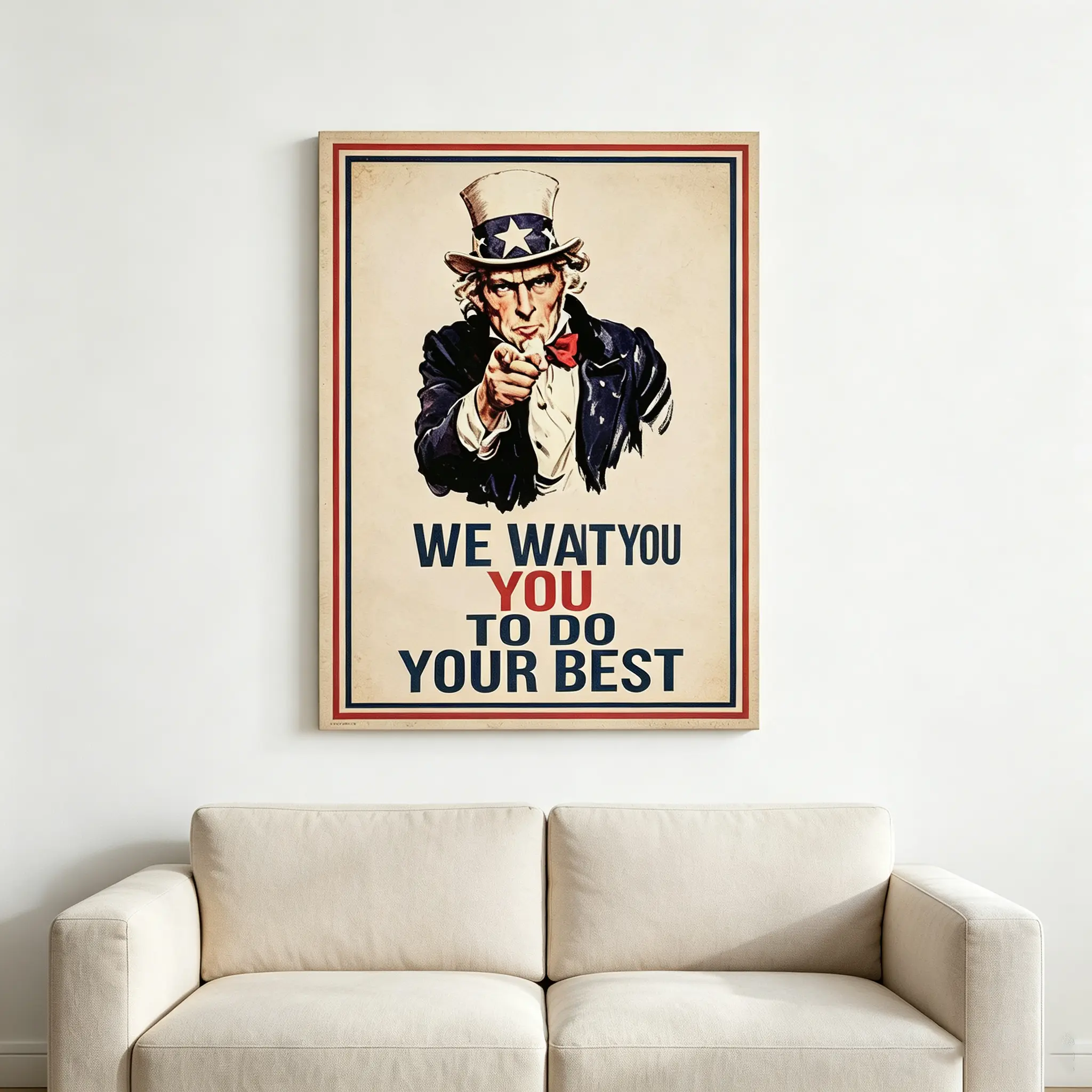 Uncle Sam We Want You To Do Your Best Vintage Poster, Retro Motivational Classroom Wall Art Print, American Patriotic Decor for Home Office School, 12x18 Inch printing