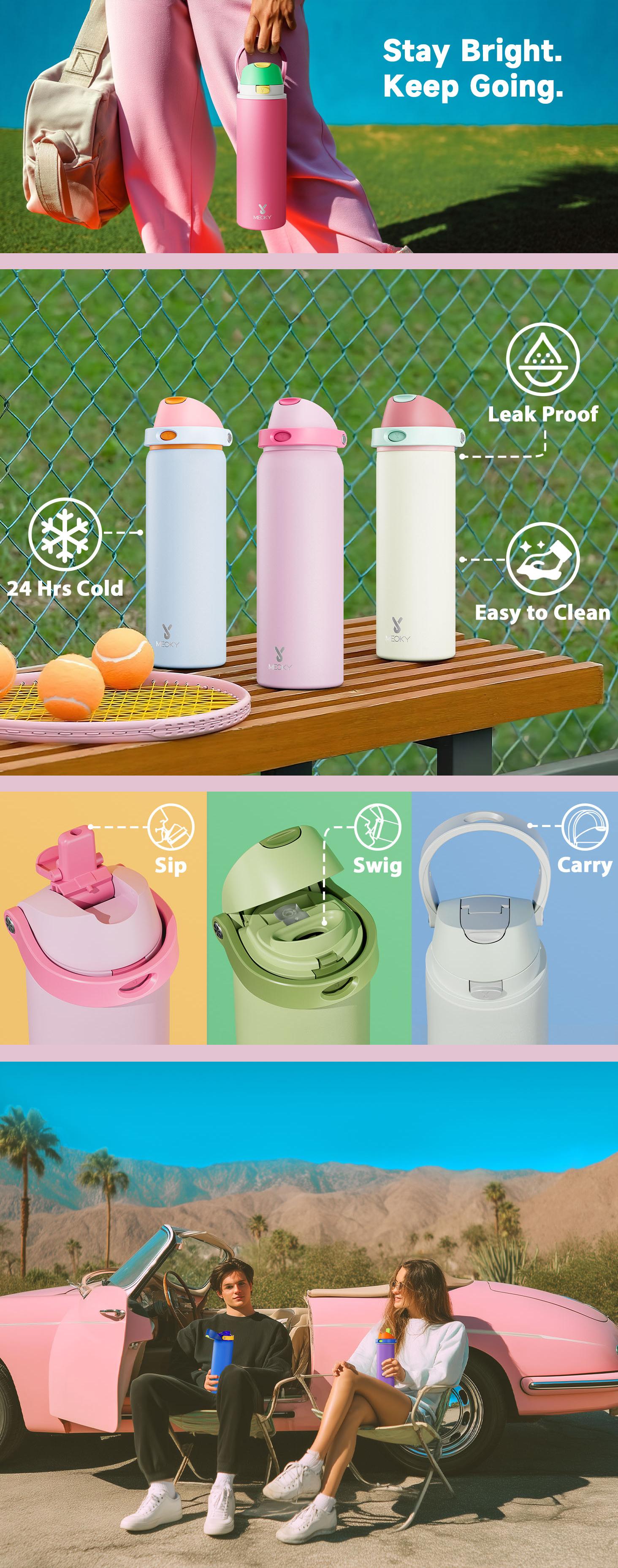 Meoky 40oz Sports Cup Stainless Steel Thermos Cup with 2-in-1 Straw & Spout Lid Leak Proof Cold for 24 Hours Cold for 24 Hours, Protective Silicone Base, for Sports Gym BPA-Free for School