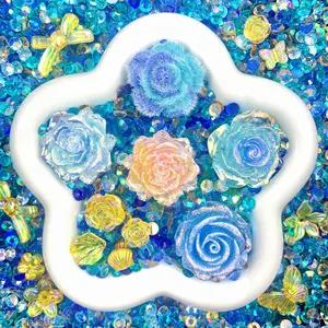 Misty Paradise -  Rose Mix - Floral Resin Cabochon Mix with Rhinestones – Assorted Flower Resin Charms for Whipped Cream Glue, Resin Art & Mirror Decoration