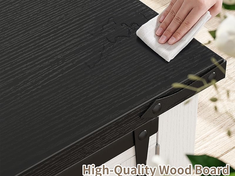 Nightstand with Charging Station,Farmhouse 25" End Tables with Barn Door Large Wood Sofa Side Table with Adjustable Storage Shelf for Bedroom,Drawing Room,Hallway,Antique White