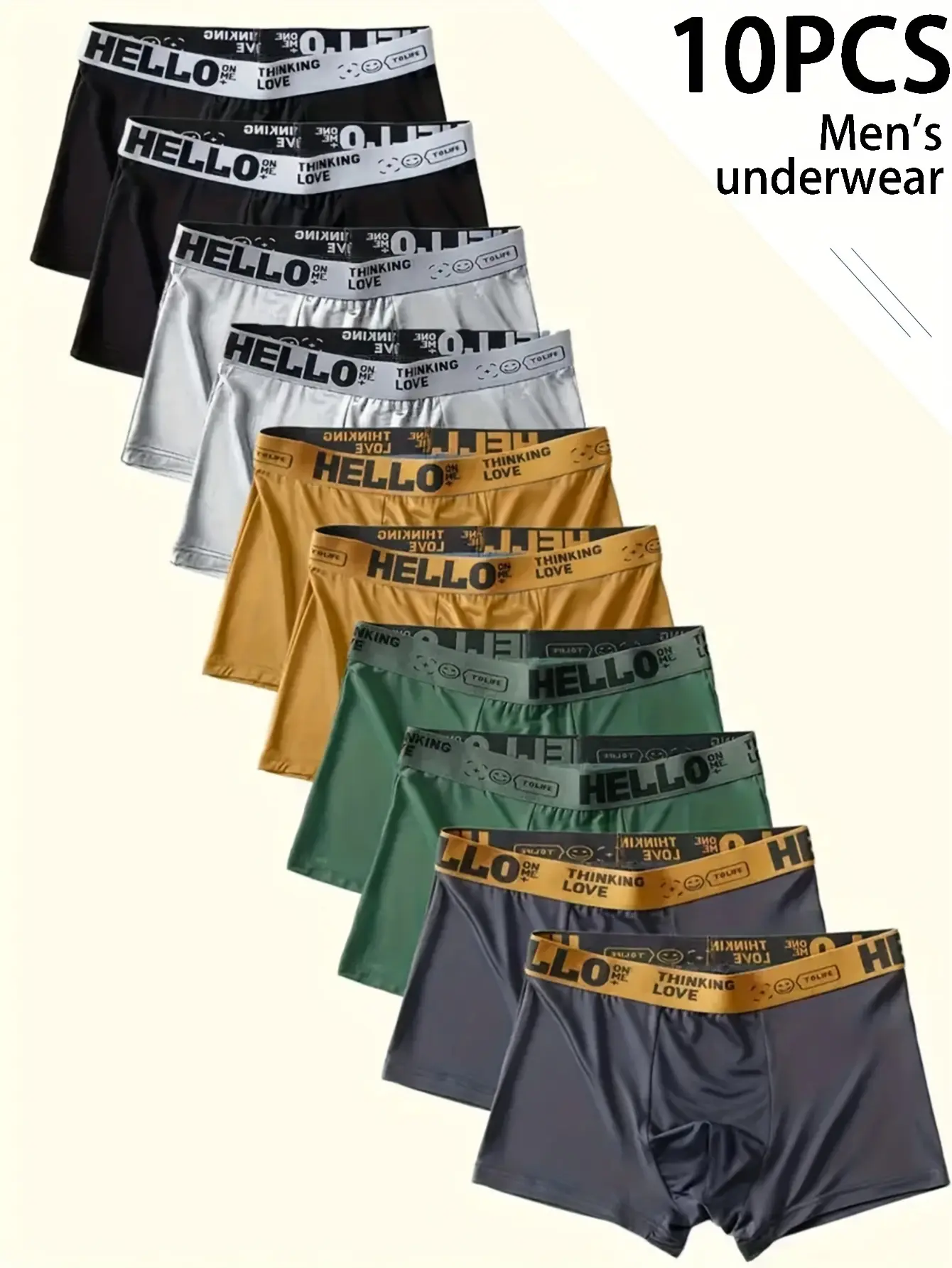 10-Pack Men's Boxer Briefs (Please Size Up), Soft Lightweight Breathable Stretch Fabric, Solid Color Trunks With Elastic Waistband, Assorted Colors, Comfortable Fit For All Seasons, Everyday Wear, Work, Travel, Lounge, Gym & Sports