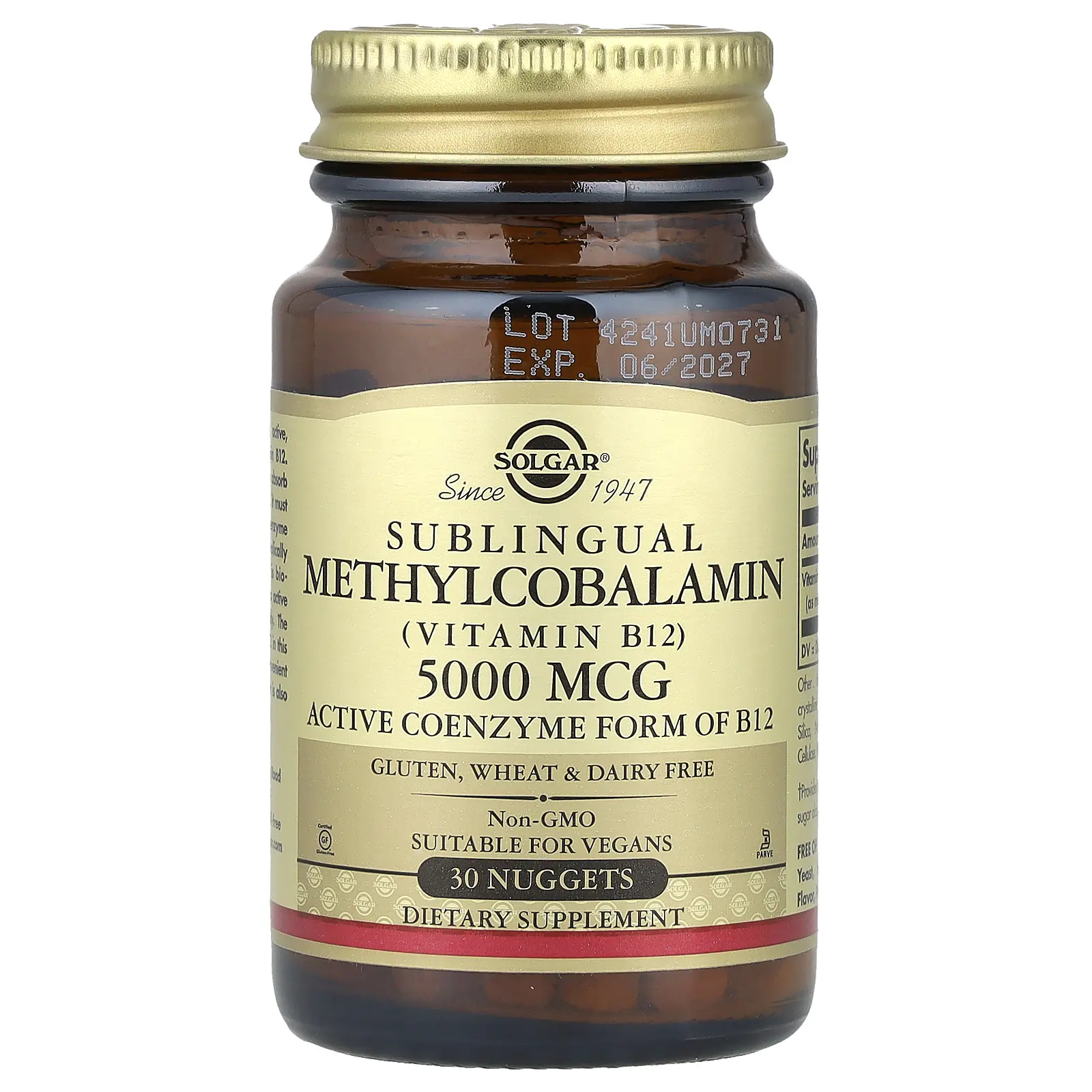Solgar Sublingual Methylcobalamin (Vitamin B12), 5,000 mcg, 30 Nuggets