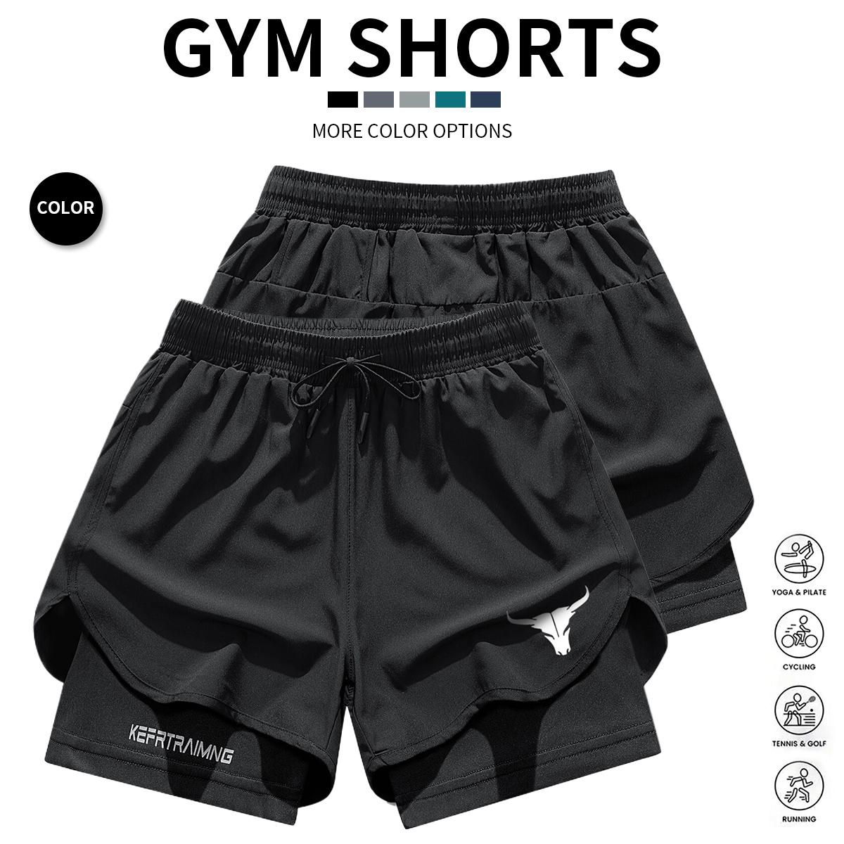 Men's Double-Layer Spring/Summer Sports Breathable Gym & Beach Quick-Dry Running Outdoor Casual Basketball 2PCS