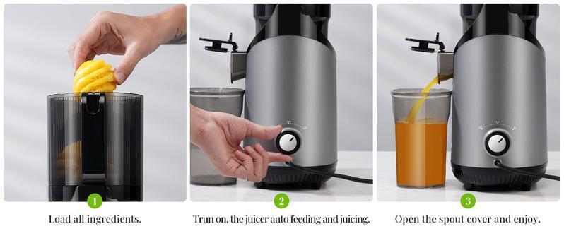 GDOR Cold Press Juicer 5.3" Wide Chute 150NM Motor High Yield Easy Clean Slow Masticating Extractor with Anti-Drip Spout & 41oz Hopper