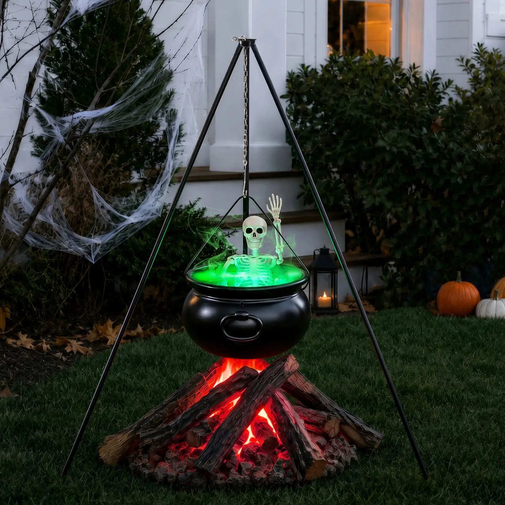 Halloween Decoration Outdoor, Large Witch Cauldron on 50" Tripod with Mist Maker & Skeleton, Cauldron Halloween Decor for Outside Yard Garden Lawn Home Porch