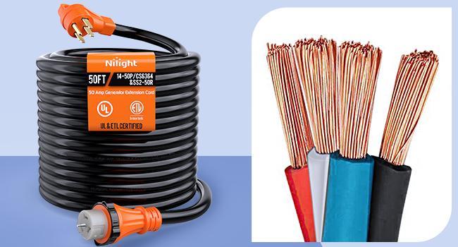 Nilight 50A 50FT Generator Extension Cord and Power Inlet Box 125/250V Heavy Duty 6/3+8/1 Gauge STW ETL Listed NEMA 14-50P/SS2-50R Twist Lock Connector for RV Outdoor Use