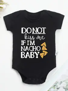 100% Cotton Youngsters Onesie with Fun "If I'm Nacho Youngsters" Letter Print – Soft, Black with Yellow & White Graphic Design,  Perfect for Outdoor