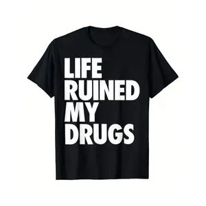 Funny Life Graphic T-Shirt For Men 100 Cotton Crew Neck Short Sleeve With Humorous Print Black And White Text Sizes S To XXXL Casual Wear Party Outfit
