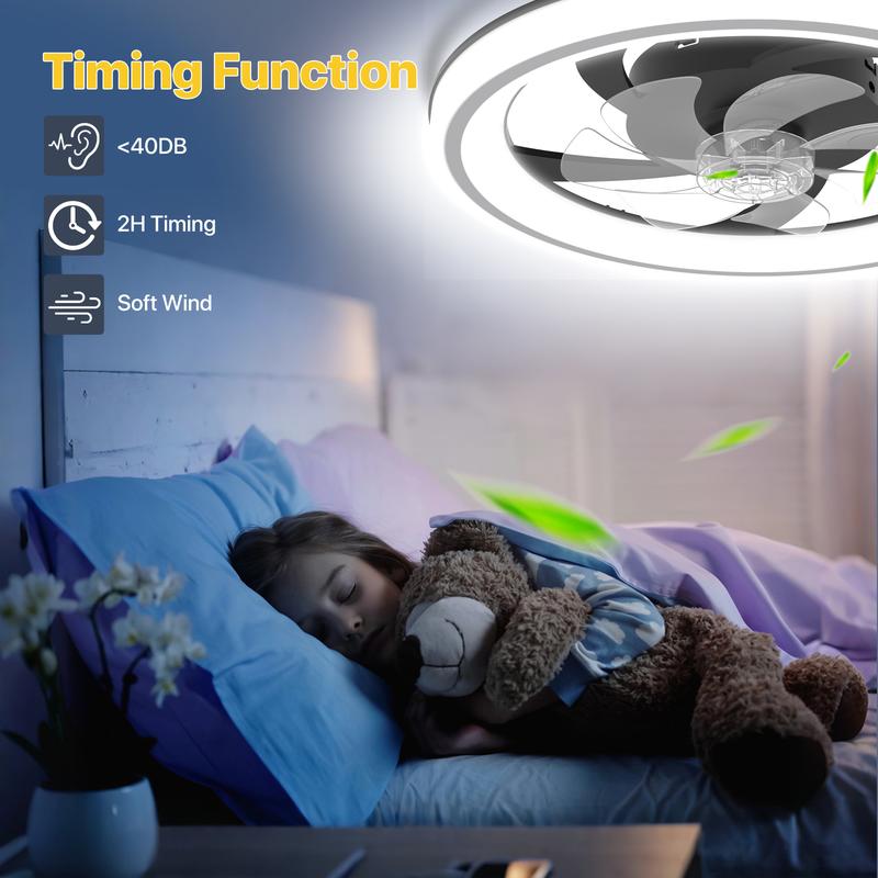 GLITGATE Modern LED Ceiling Fan with Light & Remote - 6-Speed, 3 Color Temperatures (Warm White/Nature White/Pure White), Dimmable Brightness, Timer Function, App & Remote Control, Flush Mount Design for Bedroom or Living Room