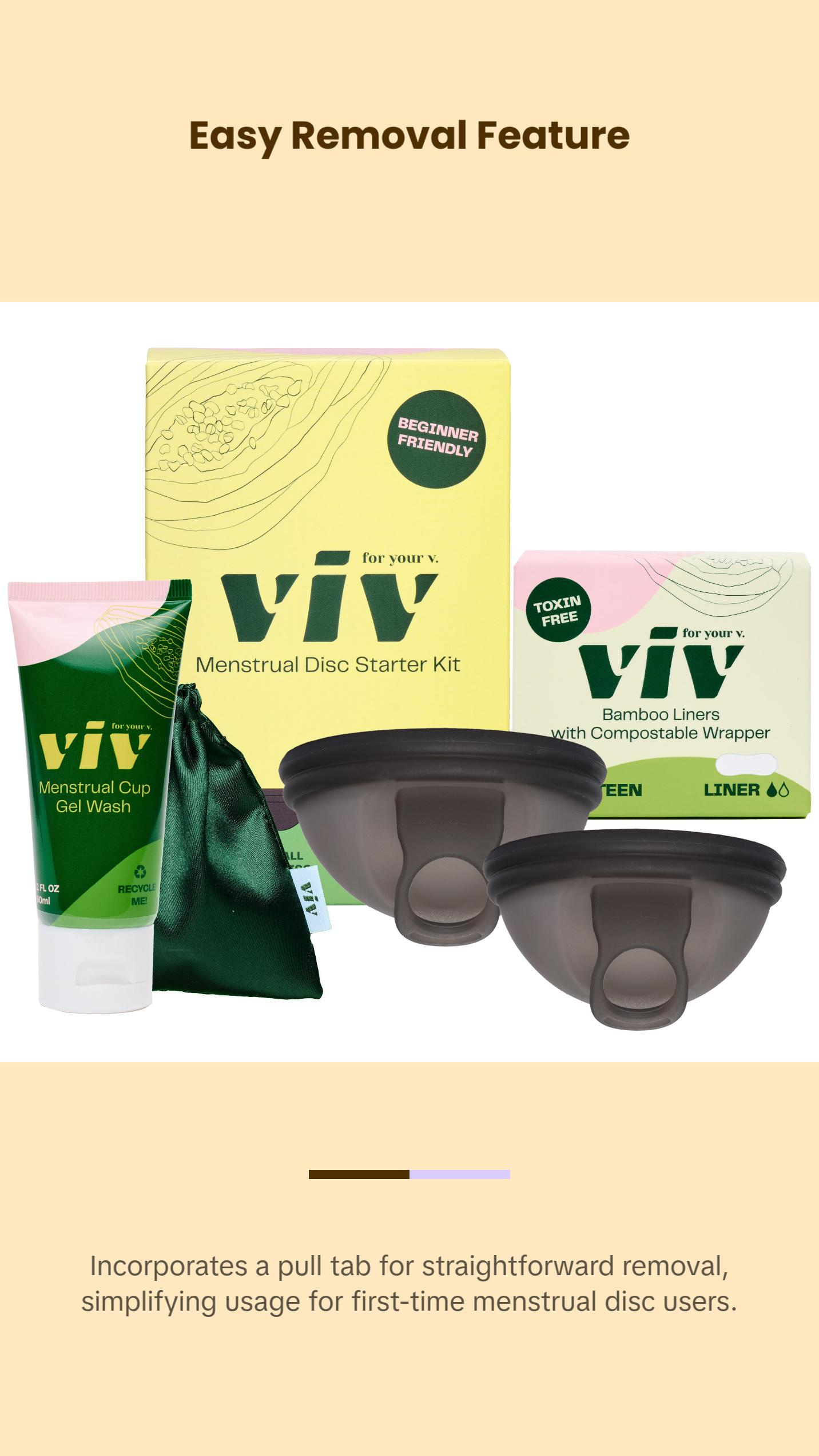 Viv Disc Perfect Fit Kit - Beginner Menstrual Disc Size Kit, Comfort Silicone Period Disc with Pull Tab, Disc Gel Cleanse and Storage Pouch