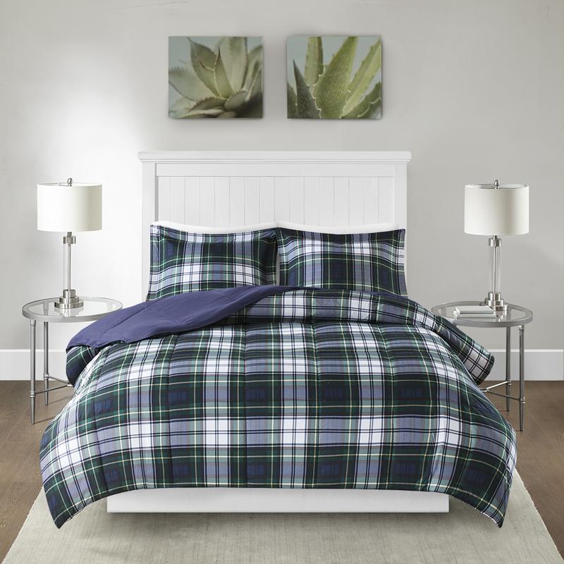 Parkston Plaid Comforter, Gingham Comforter, Matching Sham, 3M Scotchguard Stain Release Cover, Hypoallergenic All Season Bedding-Set