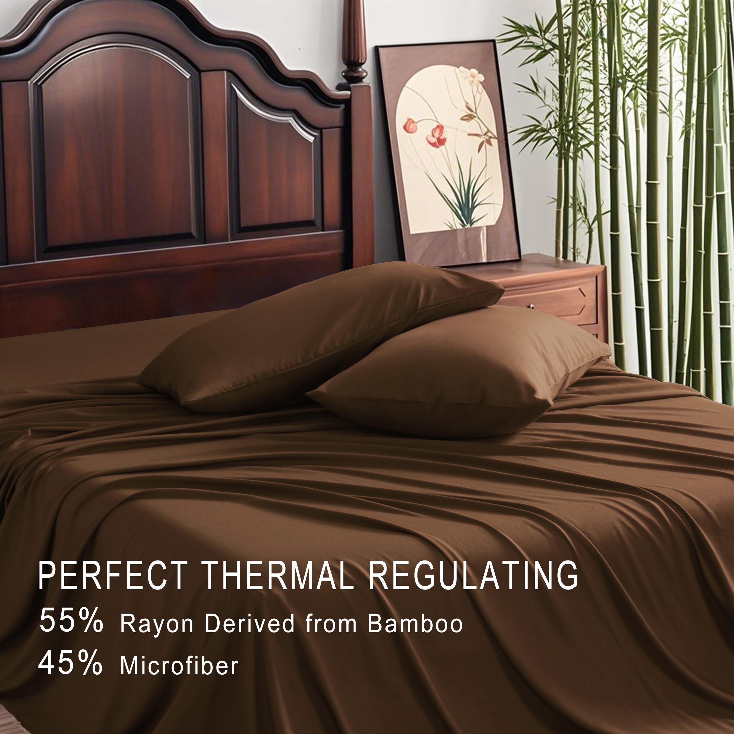 BEDSUM 3/4 Pc Bamboo Sheets Set,Breathable & Hotel Luxury Super Silky Soft,Moisture Wicking,Wrinkle and Fade Resistant for Holiday Gift