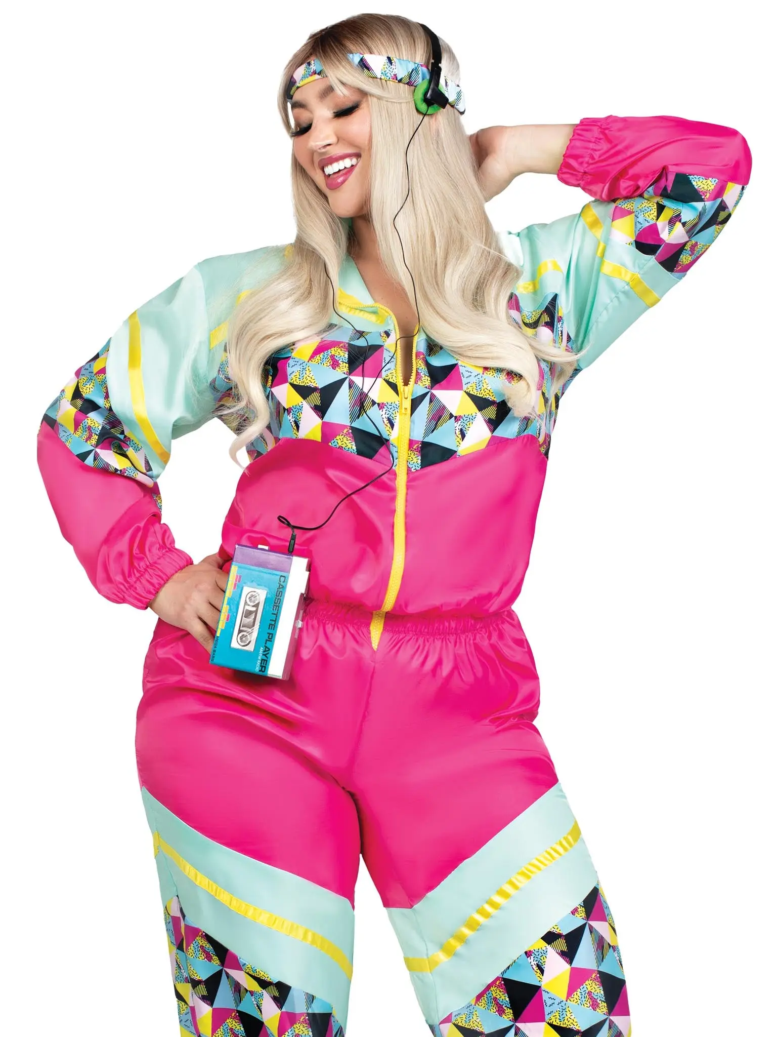 Women's Plus-Size 80s Tracksuit Costume, Cute Halloween Party Clothes with Headband