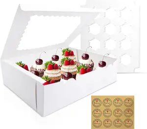 12 Pcs Cupcake Boxes Set,12 Count Cupcake Container with Window White Cupcake Holder Holding 144 Cupcakes for Birthday Holiday Party Bakery Supplies,Valentine's Day Gifts,Hand Tools Kits