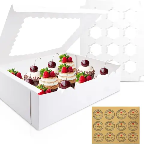 12 Pcs Cupcake Boxes Set,12 Count Cupcake Container with Window White Cupcake Holder Holding 144 Cupcakes for Birthday Holiday Party Bakery Supplies,Valentine's Day Gifts,Hand Tools Kits