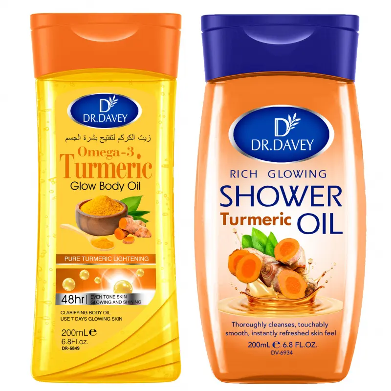 2pcs DR.DAVEY Turmeric Omega-3 Glow Body Oil+Turmeric Glowing Shower Oil set, Moisturizing Body Oils, skin care oil moisturizing, Moisture and hydrating care portable for travel for Body, Face
