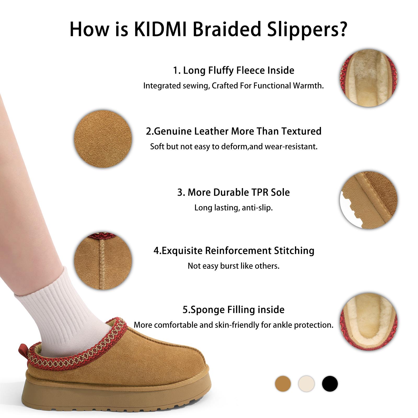 KIDMI Womens Suede Braided Slippers Mini Boots with Fluffy Fur Lining Short Ankle Boots for Autumn Winter Warm Casual Comfort Shoes Outdoor Waterproof House Shoes