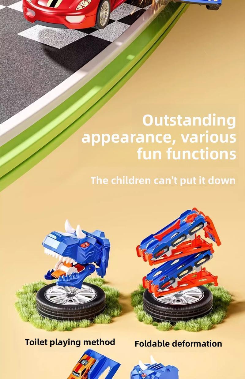 Dino Car Carrier Playset – Transforming Dinosaur Transport Truck with 12 Mini Die-Cast Cars, Launch Ramps & Storage, Toddler Toy for Ages 3–6 Transforming Dinosaur Transport Truck