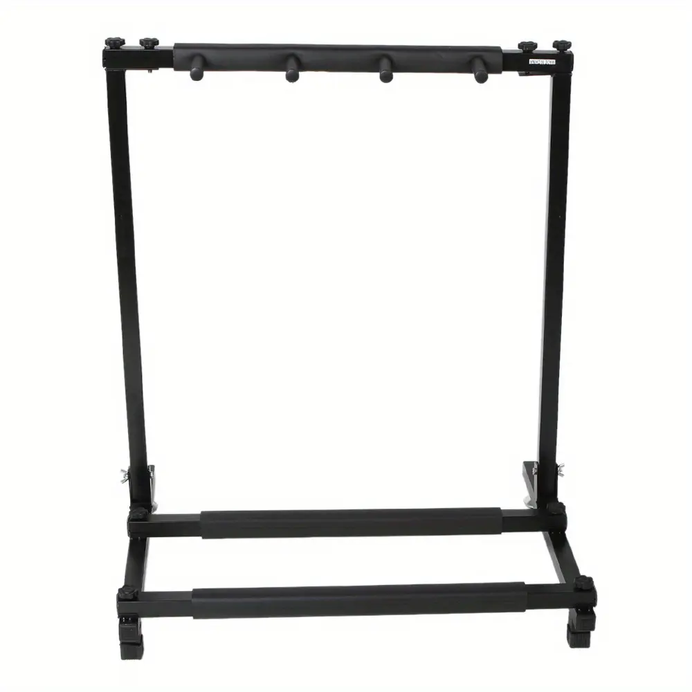 High Quality Foldable Freestanding Iron 3-Guitar A-Frame Stand - Non-Slip Neoprene Rubber Tubing, Strong Base, Soft Protection - Holds Acoustic, Electric, Bass Guitars - Folds Up for Easy Transport - Space-Saving Rack for Home, Studio - Black Iron Frame
