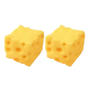 Explorinox 2.95‘’*2.95‘’*2.95‘’ 2Pcs Stress Relief Toys Soft Elastic Cheese Squeeze Toy Slow Rising Rebound Sensory Fidget for Kids Adults Party Favo