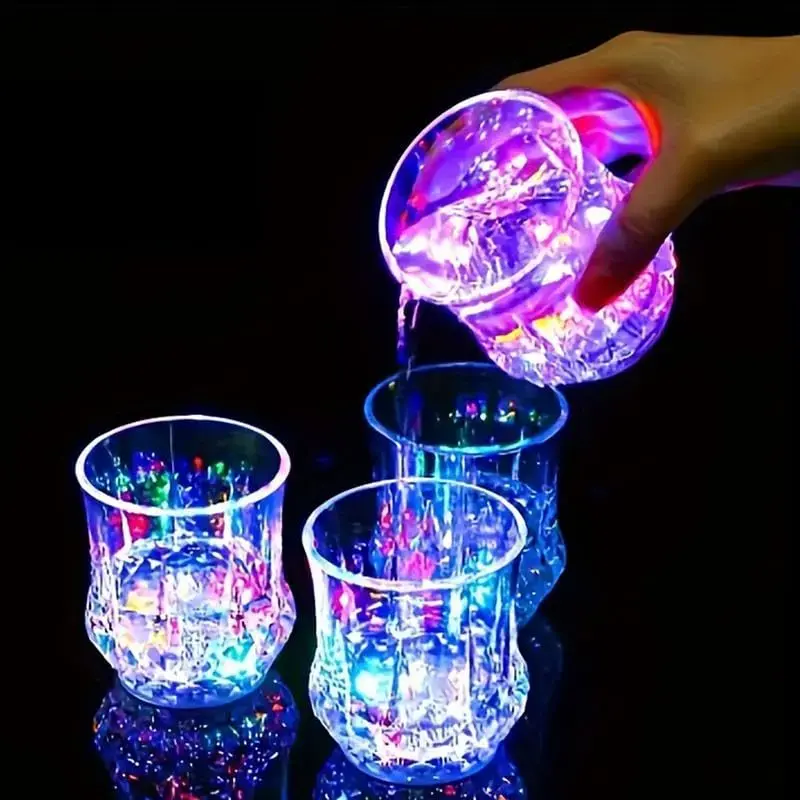 [summervibes] 2-4 Pack Liquid Activated LED Glowing Crystal Cups, Multicolor Flash Tumblers - Glowing Plastic Tumblers, Drinking Glasses for Bar Party Decor, Adult Gift Drinkware