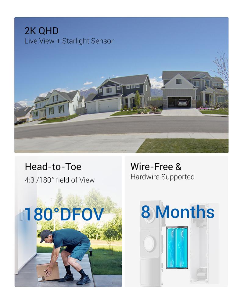 TP-Link & Tapo D225 Smart Video Doorbell Camera with Chime | 2K QHD, 180° Head-to-Toe View, Battery or Hardwired, Color Night Vision, FREE Person/Package/Vehicle AI Detection, Ring-Call, 24/7 Local Storage(No Monthly Fee) Home Security System