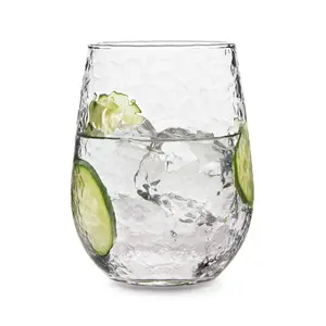 Libbey Hammered Stemless Wine Glass Set, 17 oz, Chiseled Round Drinking Glasses, Dishwasher Safe All Purpose Wine Glasses for Bourbons and Cocktails