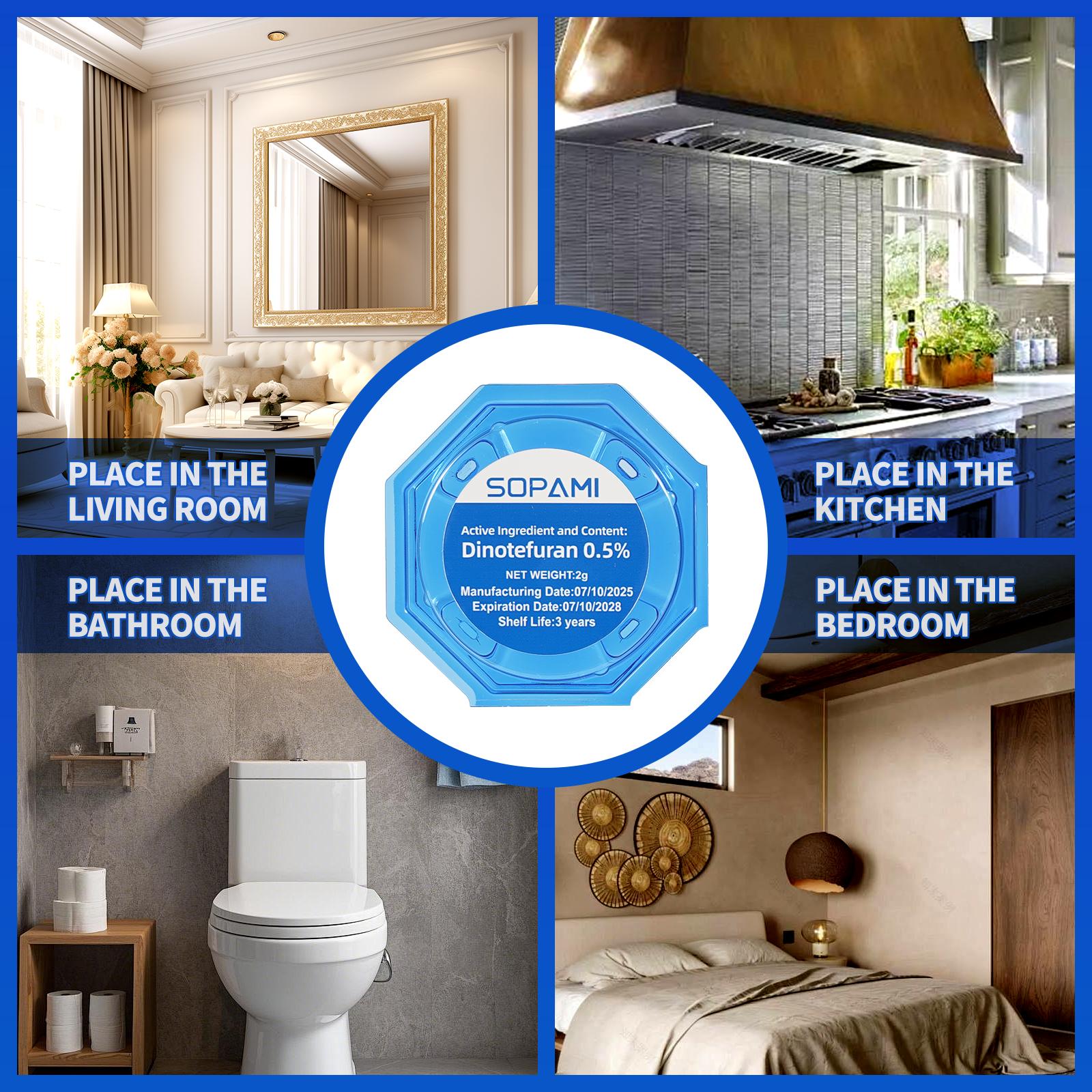 SOPAMI Insecticidal Bait - Small Size Roach Bait for Kitchen & Indoor Use with Dinetofuran 0.5% Active Ingredient No Magnets