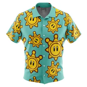 Shine Sprite Sunshine Button Up Hawaiian Shirt for Men Women Youth, Retro Hawaiian Shirt, Funny Gaming Aloha Button Down Shirt, Summer Beach Shirt