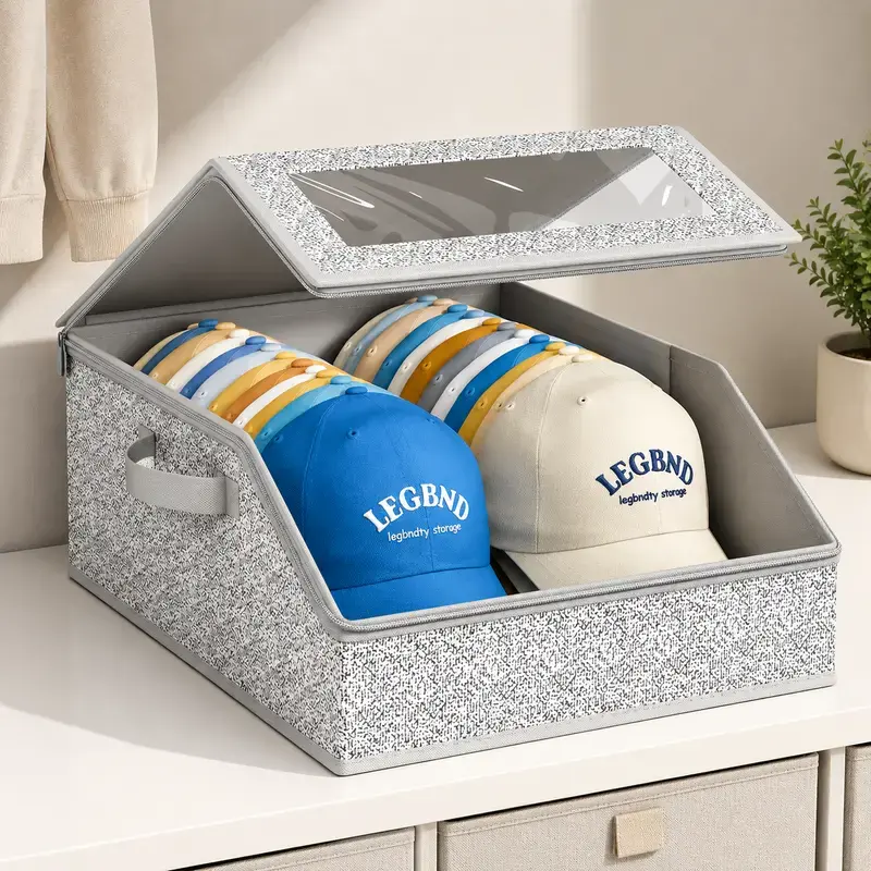 Large Stackable Hat Storage Boxes for Baseball Caps with Handle, Hat Organizer Rack for Wardrobe, Closet, Bedroom, Shelf and Home Organization, Space-Saving Storage for Hats and Men’s Gifts carry