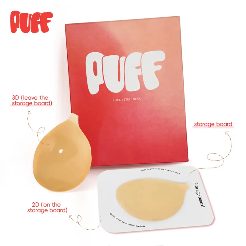 Puff #1 Push-up Sticky Bra – Waterproof & Sweat-proof,  Portable, Reusable, Washable, Essential for Travel Women's Wear with Storage Board & Replaceable Adhesive Pads