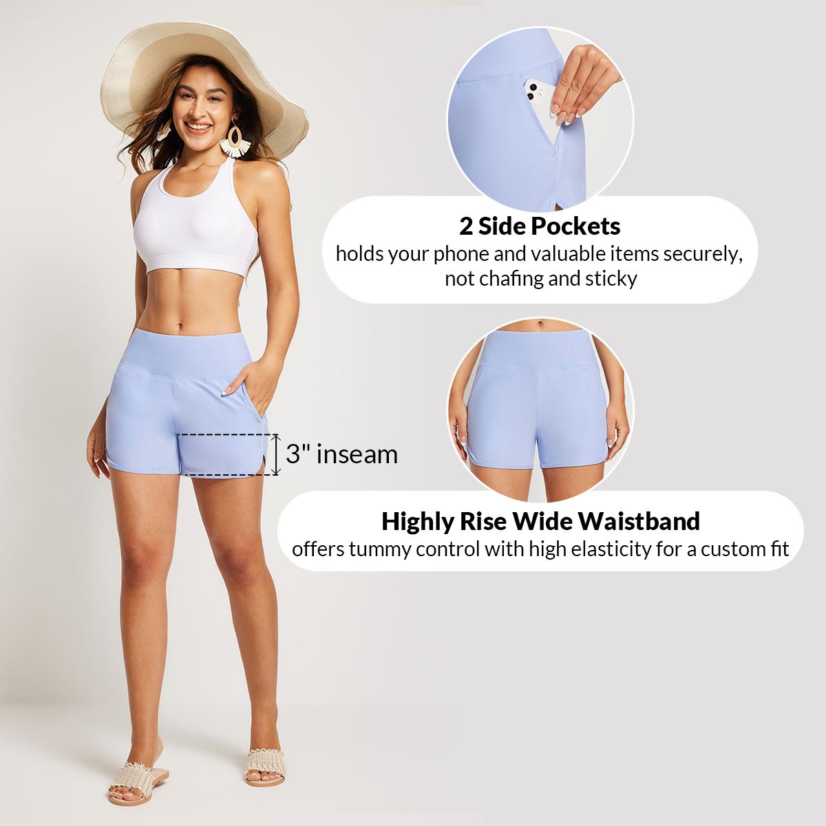 baleaf Women's 3''/5"/7''/9'' High Waisted Lightweight Board Shorts Swim/Running/Workout Quick Dry with Pockets Tankini Bottoms Bathing Suits Plus Size Bermuda Shorts