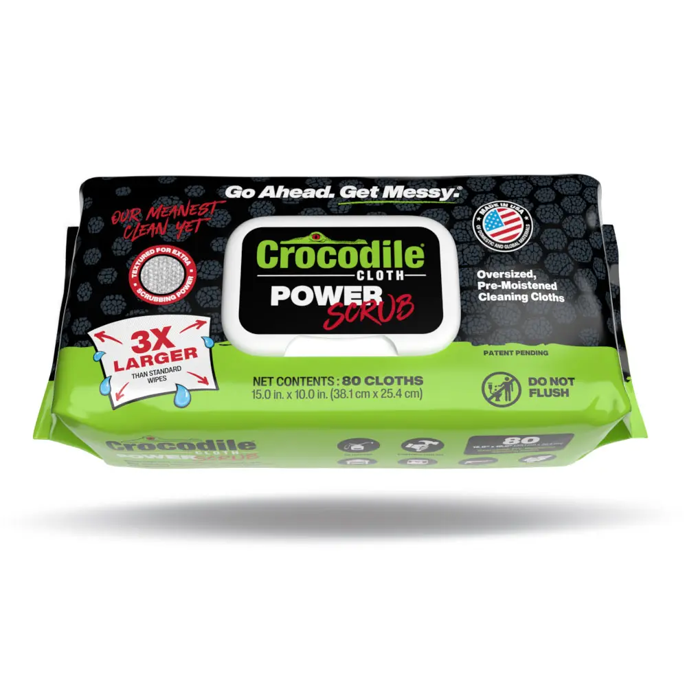 Crocodile Cloth PowerSCRUB Heavy Duty Dual-Sided Cleaning Wipes (80-Count) Strong Dirt & Grime Remover For Construction, Home Repairs, Tools & Hands
