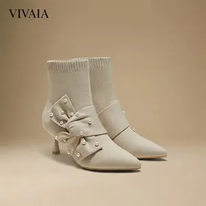 VIVAlA Women’s Pointed-Toe Ankle Heel Boots – Water-Repellent Stretchy Shaft Design, Pressure-Relief Cushion Insole & Elegant Bow Detail Chic Versatile (Athena)