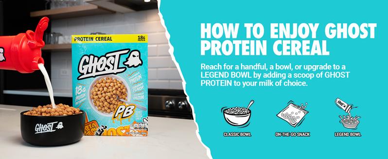 GHOST Protein Cereal, Marshmallows or Peanut Butter Flavor - Contains Lucky Charms Marshmallows or Crunchy Peanut Butter Cereal Puffs - 17G–18G Protein, Good Source of Calcium - Breakfast Cereal & Snack