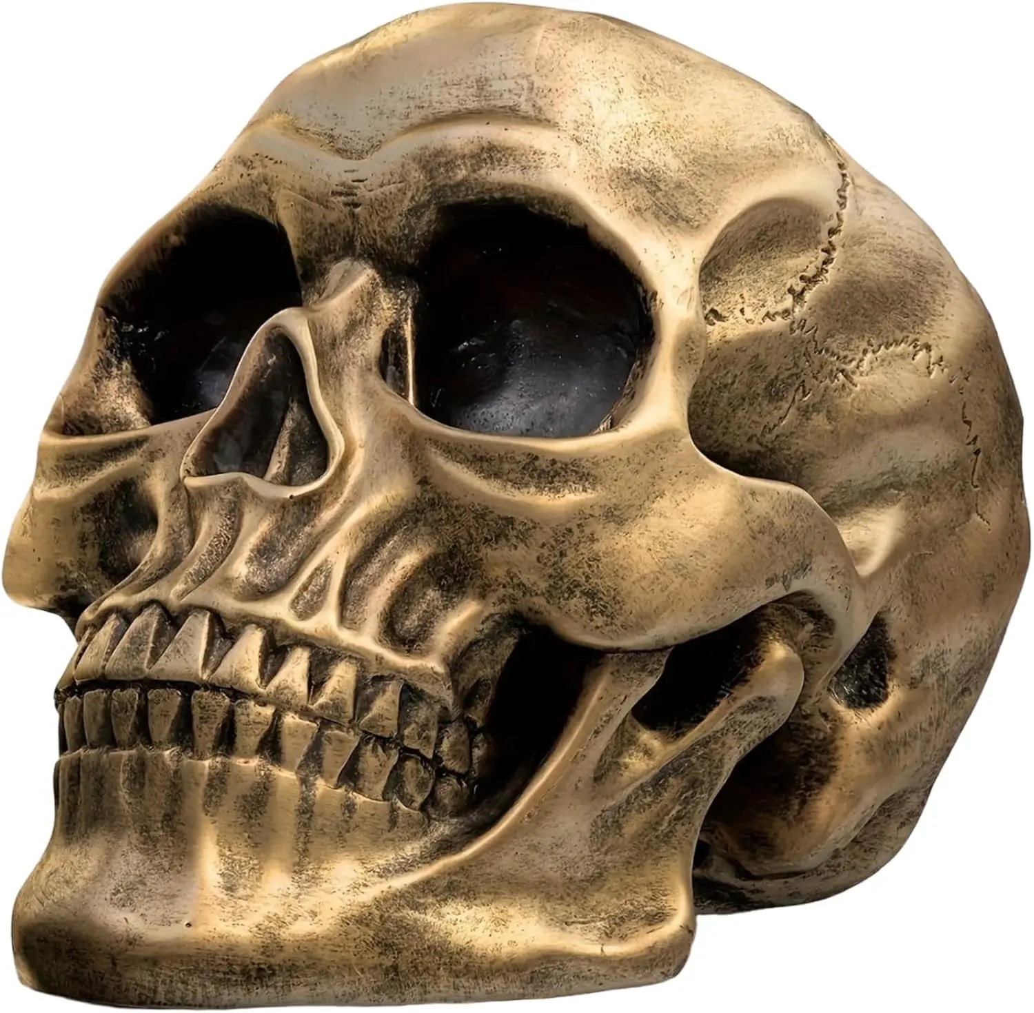 Vintage Golden Life-Size Human Skull | Premium Resin Halloween Gothic Decor cool stuff for room | Must-Have for Gothic Lovers Home Office Desktop Ornament bedroom decor funky