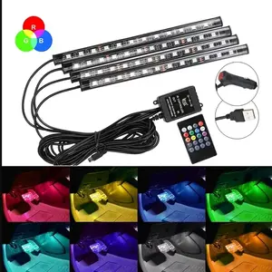 Car Led Interior Lights, RBG 48 LED Multicolor Music Auto Interior Strip Light with Remote Control, Waterproof Lighting Lamp Kit Under Dash with Charger, Car Accessories (USB)