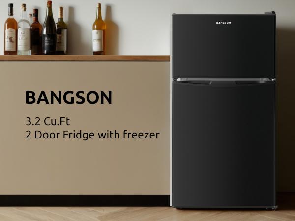 BANGSON 3.2 Cu.Ft Mini Fridge, Double Door Small Refrigerator with Freezer, Adjustable Thermostat, Energy-Efficient, Compact Refrigerator, Quiet Operation, LED Interior Light, Household Appliances BANGSON 3.2 Cu.Ft Mini Fridge, Double Door Small Refrigerator with Freezer, Adjustable Thermostat, Energy-Efficient, Compact Refrigerator, Quiet Operation, LED Interior Light, Household Appliances
