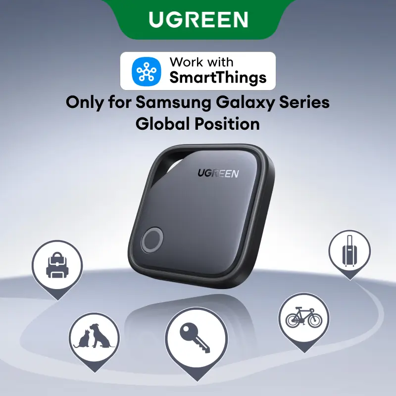 UGREEN FineTrack S 2-Pack Smart Tracking Tag - Anti Lost Wireless Keychain Tracker, Samsung SmartThings APP Compatible (Samsung Only), 550-Day Life Replaceable Battery Item Finder for Keys, Luggage, 550-Day Bat.